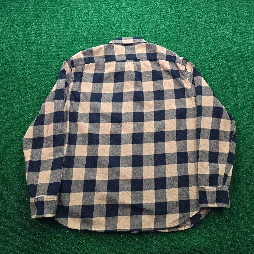 J.Crew Flannel Shirt Mens 2XL‎ Black Beige Plaid Button Up Long Sleeve Classic